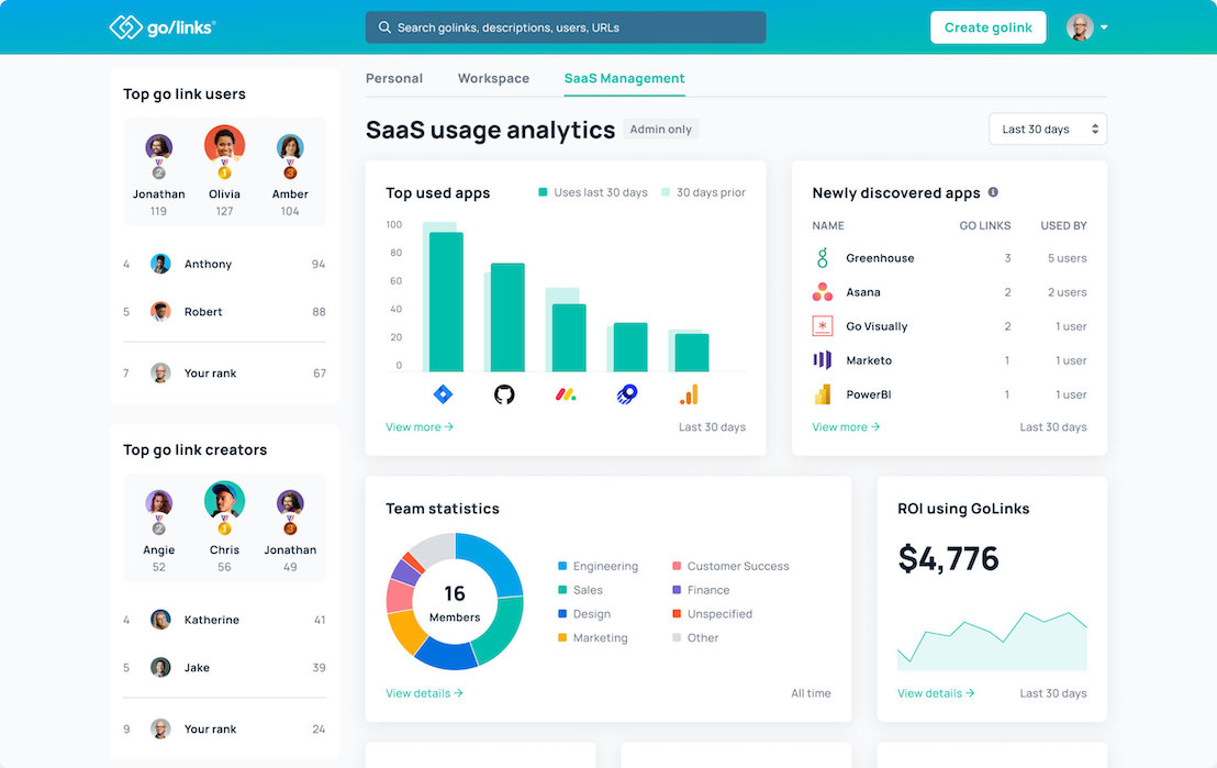 Go links graphic analytics dashboard