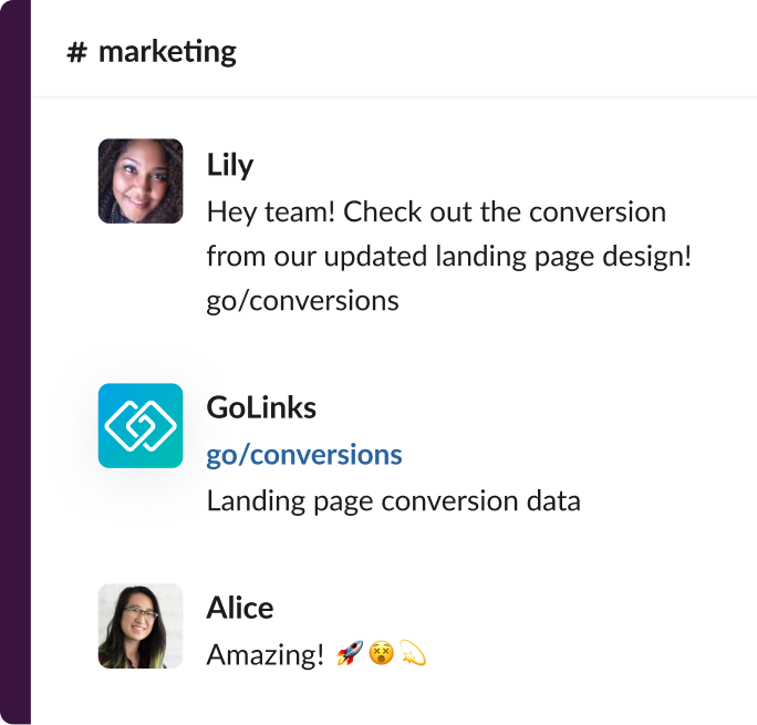 Slack channel integrations with GoLinks